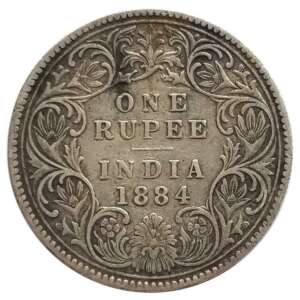 British India Queen Victoria Empress Silver Rupee 1884 Used