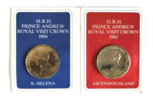 Set of St Helena Crown and Ascension Island Crown Prince Andrew Royal Visit 1984 @ Coins and Stamps