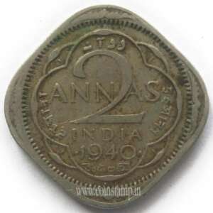British India 2 Anna George VI 1939-1941 Used