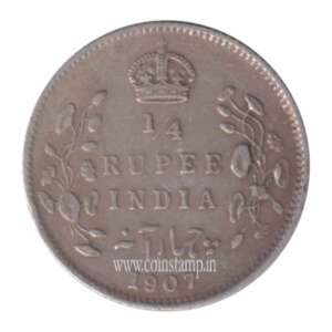 British India 1/4 Rupee Silver Edward VII Vg Condition