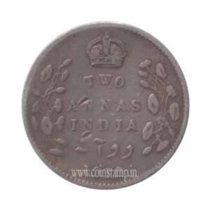 British India 2 Anna Silver Edward VII Low Condition