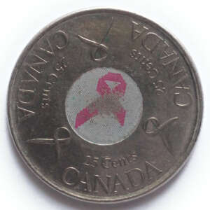 Canada 25 Cents Pink Ribbon ( Colored ) Used