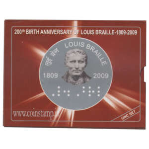 200th Birth Anniversary of Louis Braille 100 & 2 Rupees UNC Set