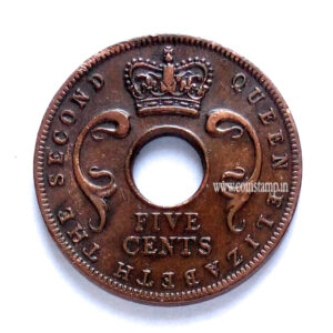 East Africa 5 Cents Elizabeth II Hole Coin Used