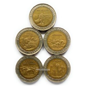 Argentina 5 Different Commemorative 1 Peso Bimetal Coin Set