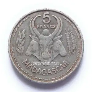 French Madagascar 5 Francs Used