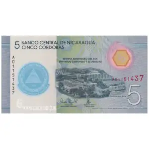 Nicaragua 5 Cordobas Central Bank of Nicaragua Polymer AUNC