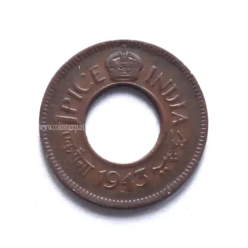 British India 1 Pice 1943 Round Crown Bombay Mint