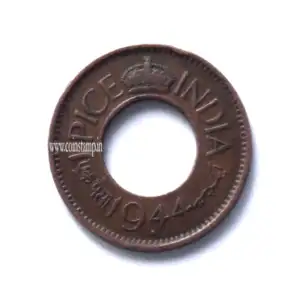 British India 1 Pice 1944 Flat Crown Bombay Mint