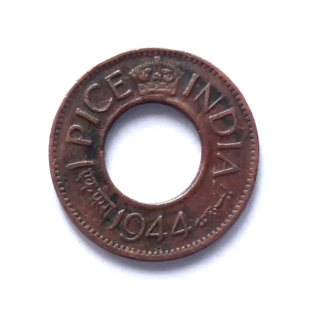 British India 1 Pice 1944 High Crown Kolkata Mint Used