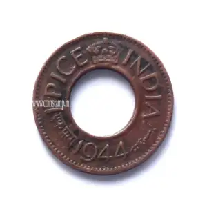British India 1 Pice 1944 High Crown Kolkata Mint