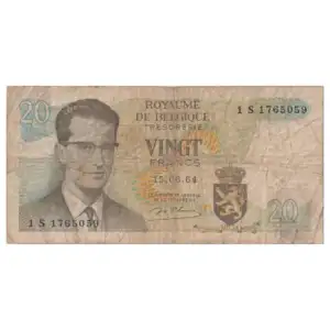 Belgium 20 Francs Baudouin I 1964 Used