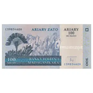 Madagascar 100 Ariary 500 Francs AUNC