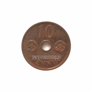 Finland 10 Pennia with centre hole used