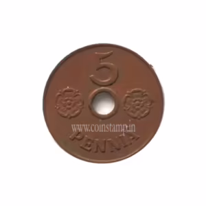 Finland 5 Pennia with centre hole used