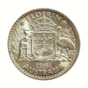 Australia 1 Florin Elizabeth II 1st Portrait with "F:D:" AUNC