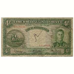 Bahamas 4 Shillings George VI 1936 used P#9e