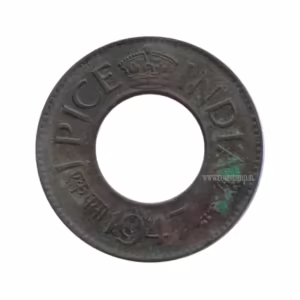 British India 1 Pice 1947 High Crown Kolkata Mint used