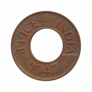 British India 1 Pice 1947 High Crown Mumbai Mint used