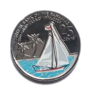 Bahamas 25 Cents Colourized coat of arms AUNC